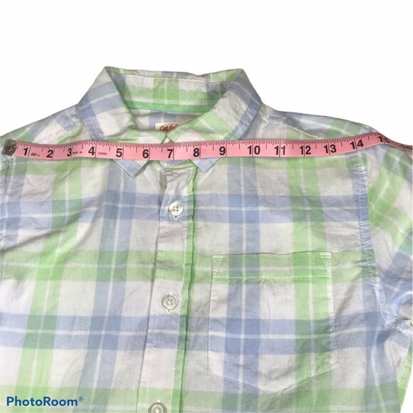 Cat & Jack Boys Sz Large 12-14 Shirt Long-Sleeve Button-Up Plaid Blue Green New - Picture 7 of 12